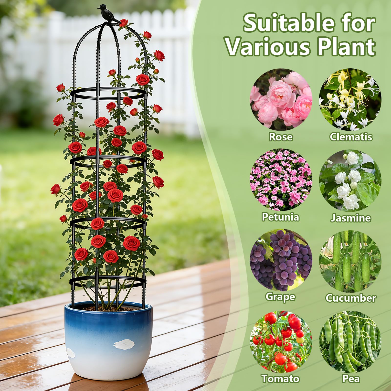 ONEANU Obelisk Trellis offers wide plant support with a 15.8-inch diameter frame.