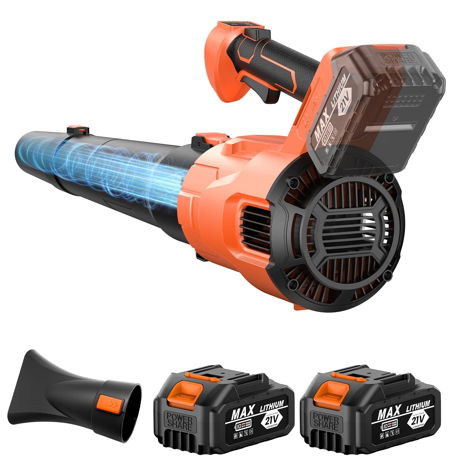 OneBird cordless leaf blower front view for quick yard cleanup.