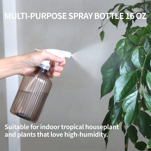 ONEDONE spray bottle mister provides adjustable humidity for tropical houseplants.