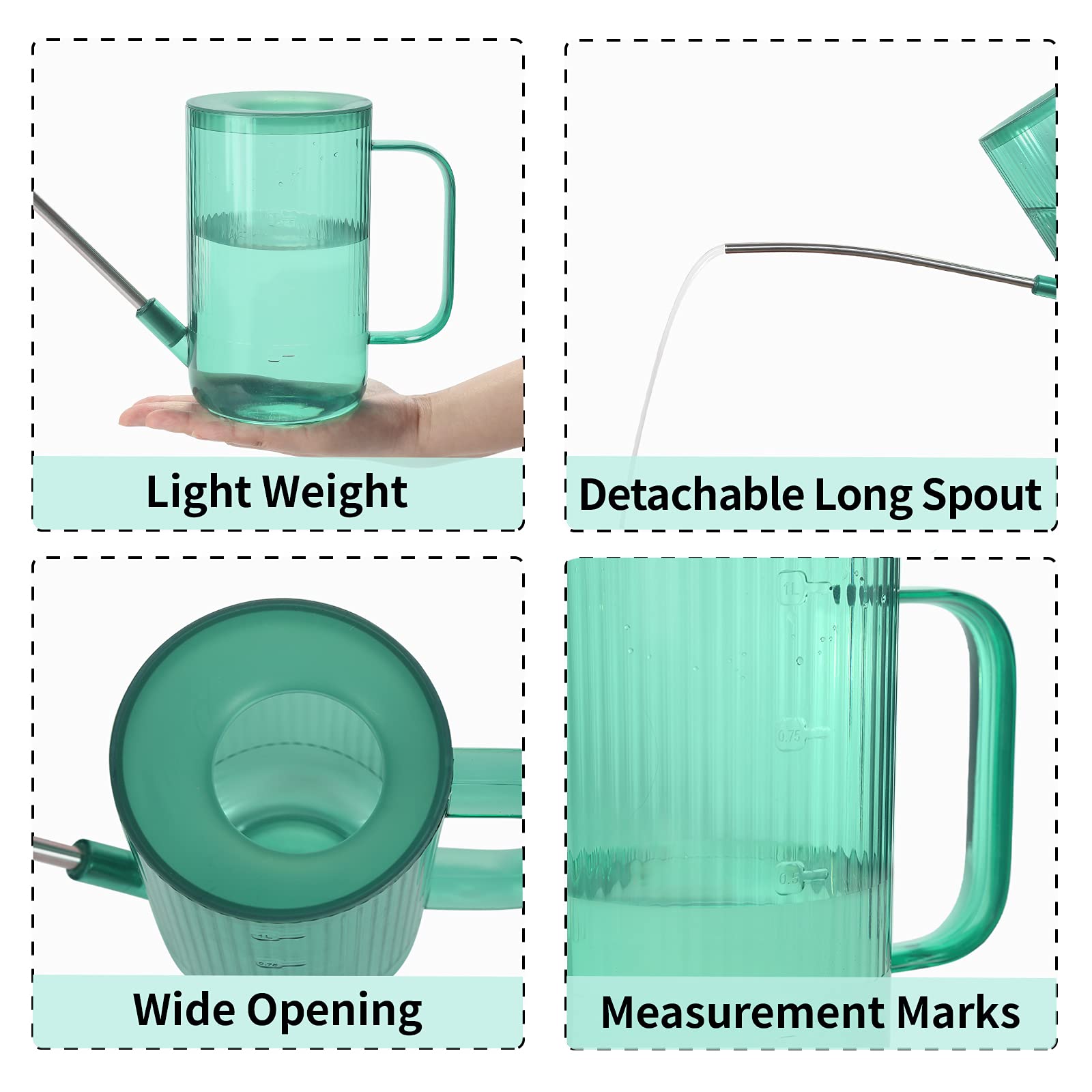ONEDONE watering can wide opening with measurement marks for accurate filling.