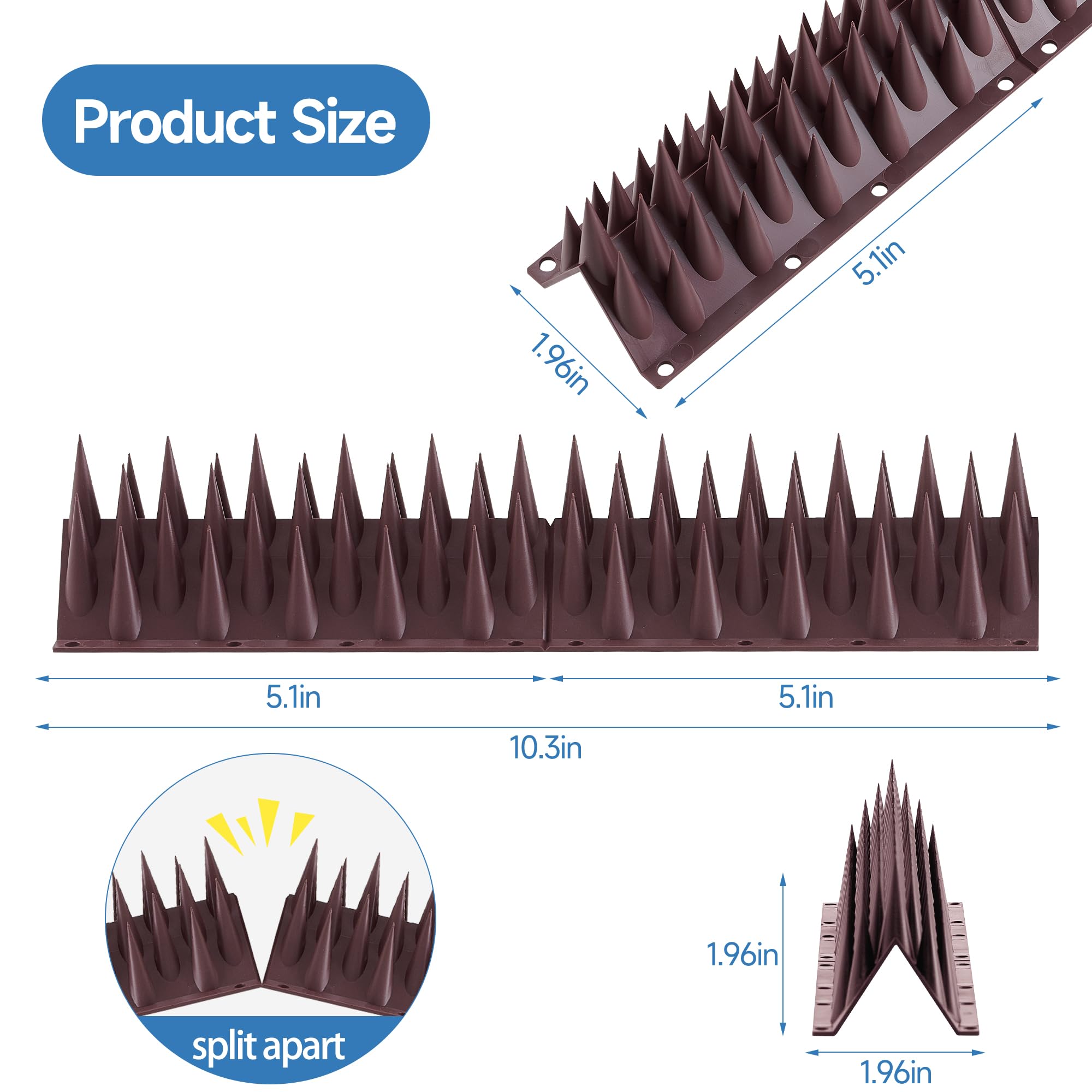 Oneluner Bird Spikes 10.2in length shown on balcony edge for quick deterrence