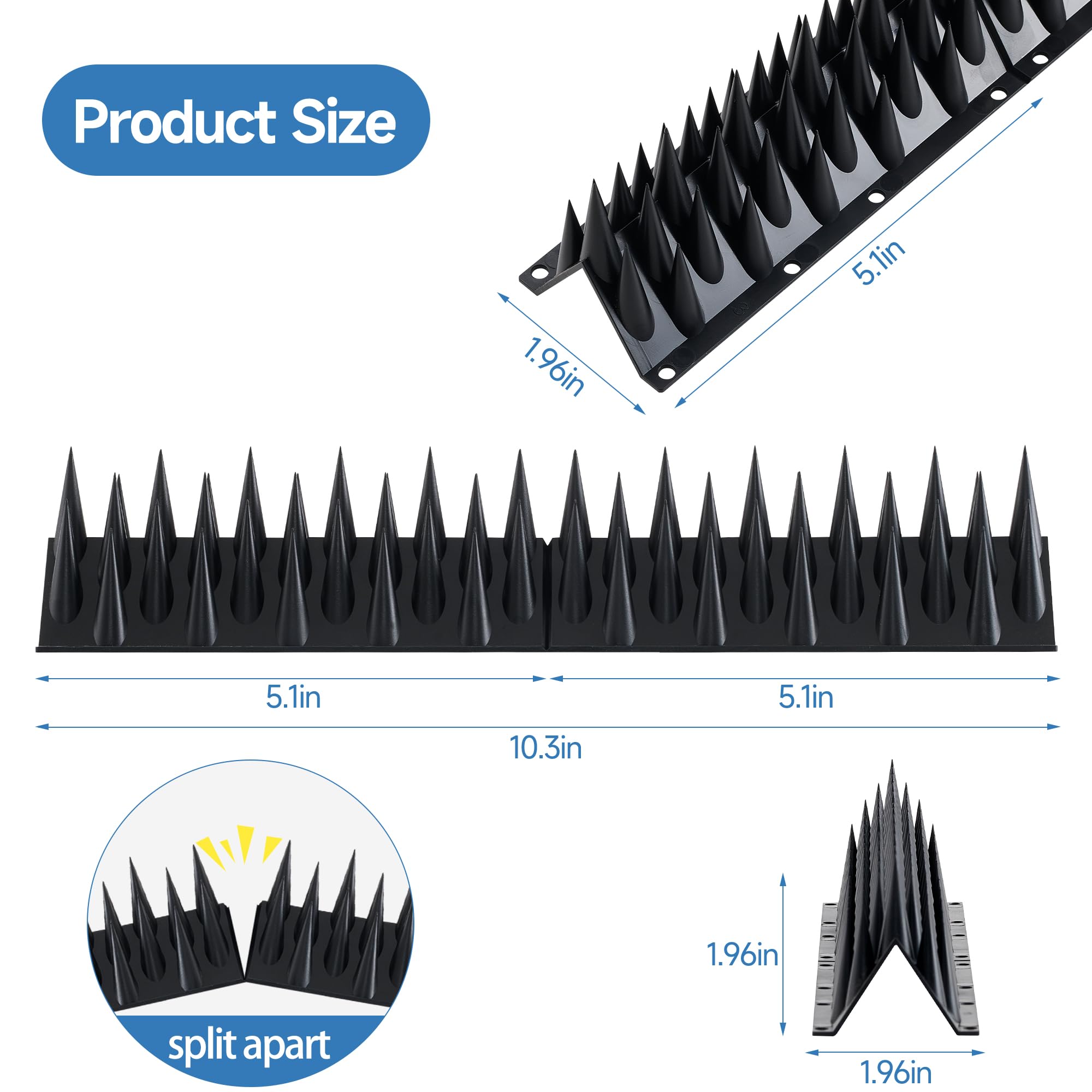 Oneluner spikes with split design install easily on roofs and ledges.