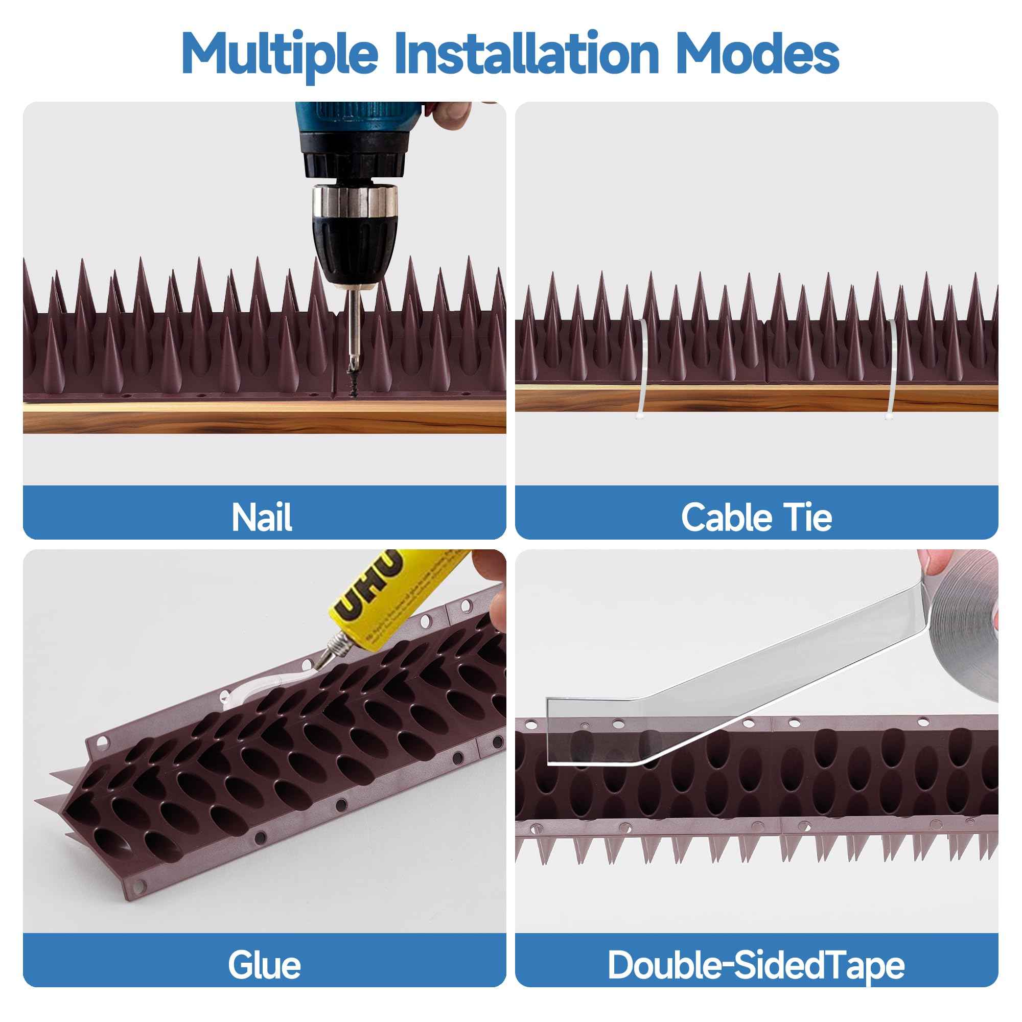 Oneluner Easy-install spikes with multiple mounting options for fast setup