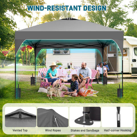 Oneofics canopy in setup phase demonstrates portable, one-person assembly.