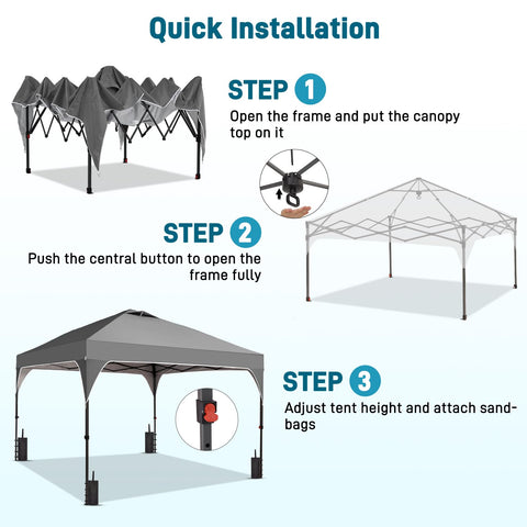 Oneofics 8x8 ft canopy push button enables quick, tools-free setup.