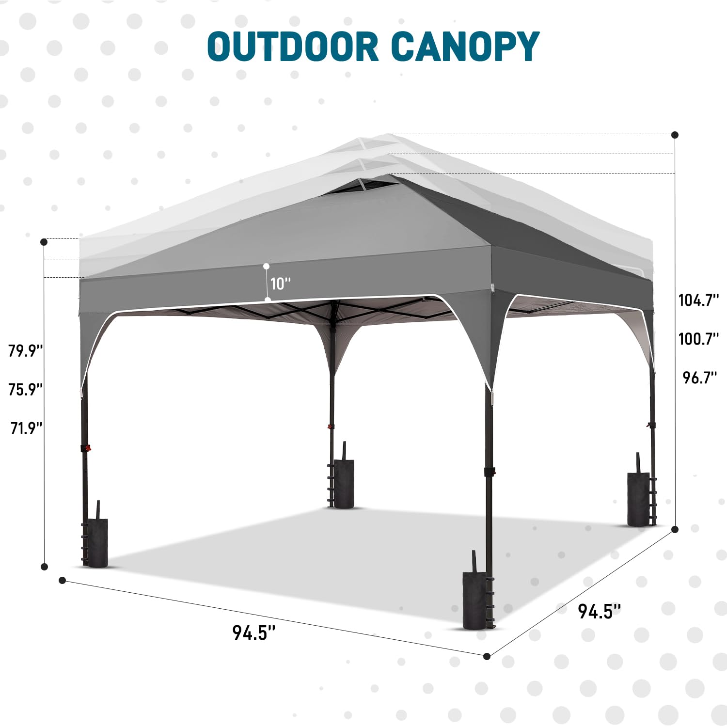 Oneofics sandbags and stakes stabilize the canopy in breeze.