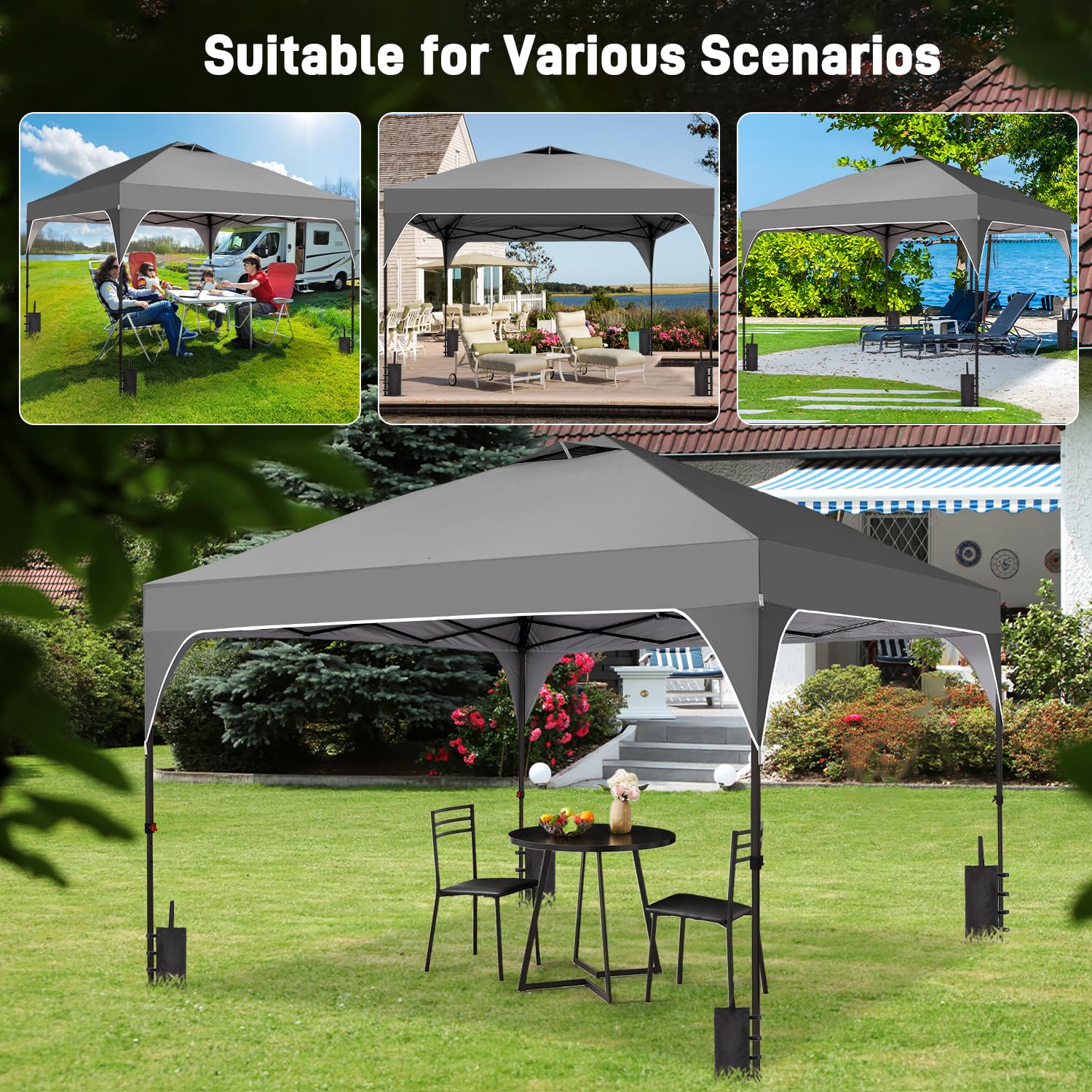Oneofics shade coverage highlights ample 64 square feet for gatherings.