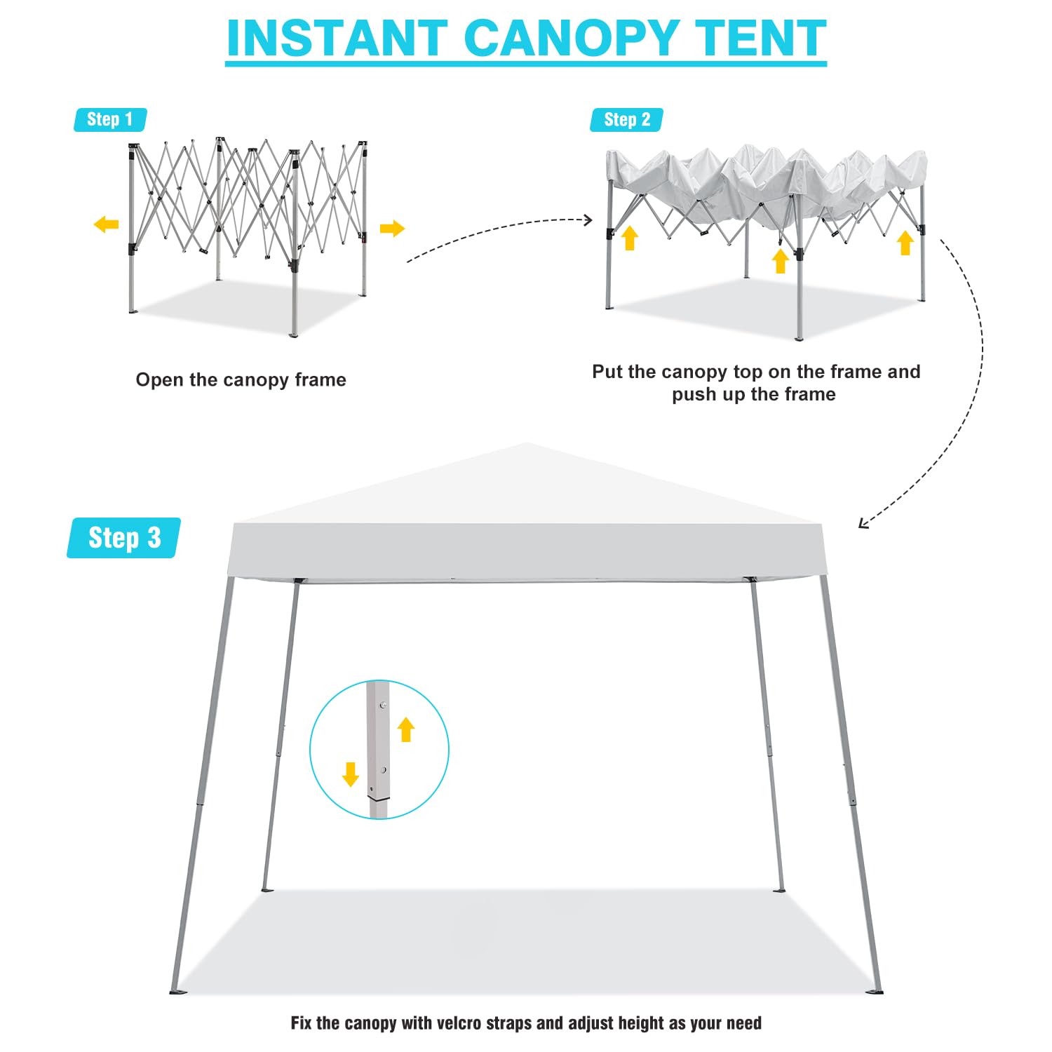 Oneofics canopy portable-pop-up-design illustrates easy setup for outdoor events and trips.