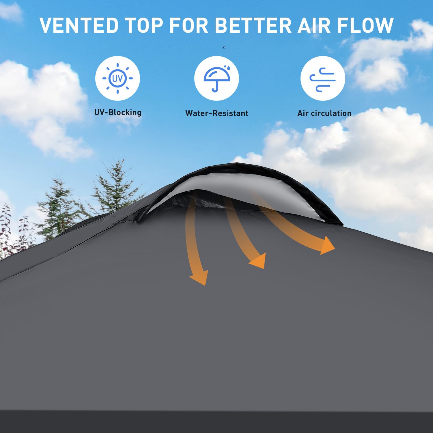 Oneofics pop-up canopy top-cover providing UV protection and shelter.