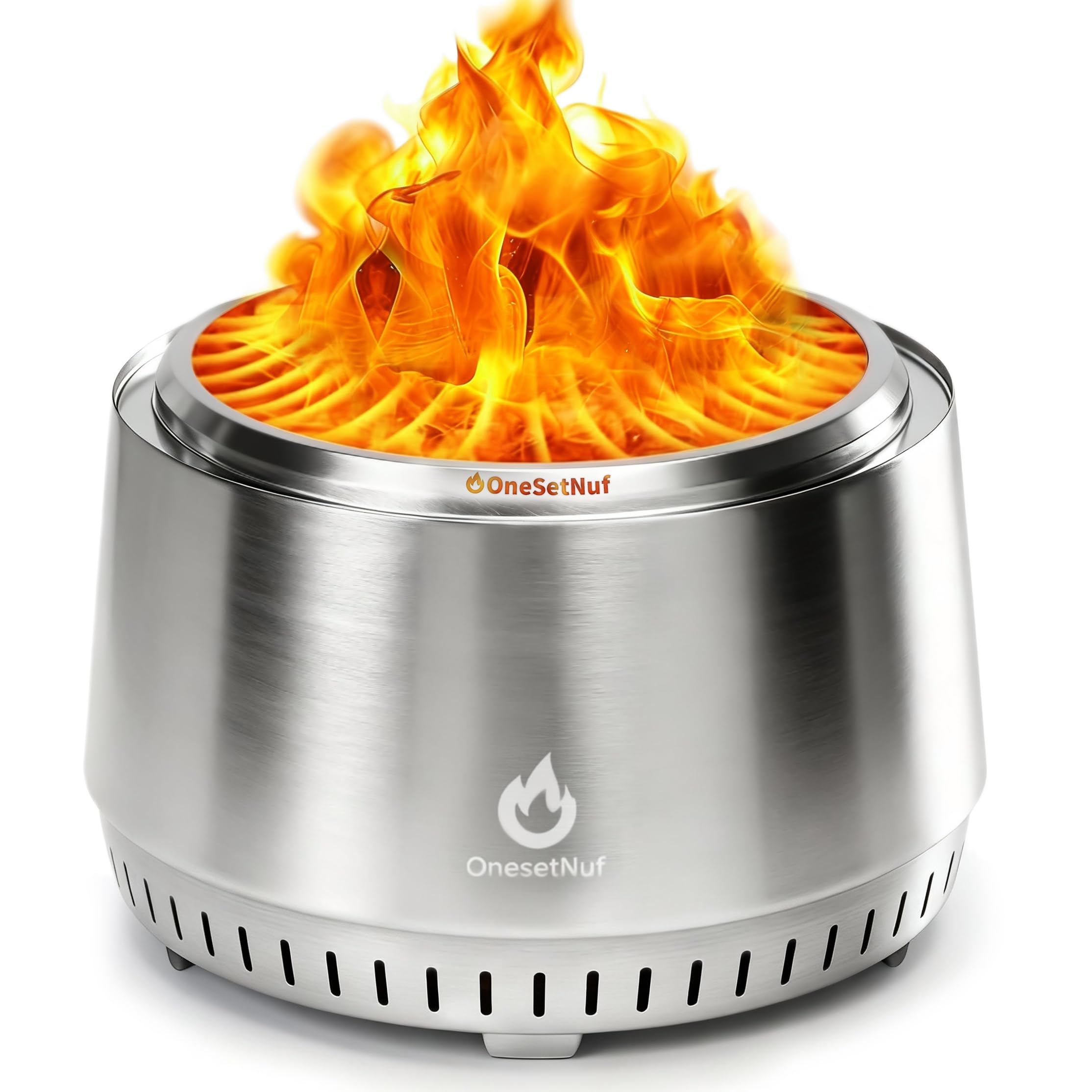 OneSetNuf smokeless fire pit outdoors with a 21-inch layout for cozy gatherings.
