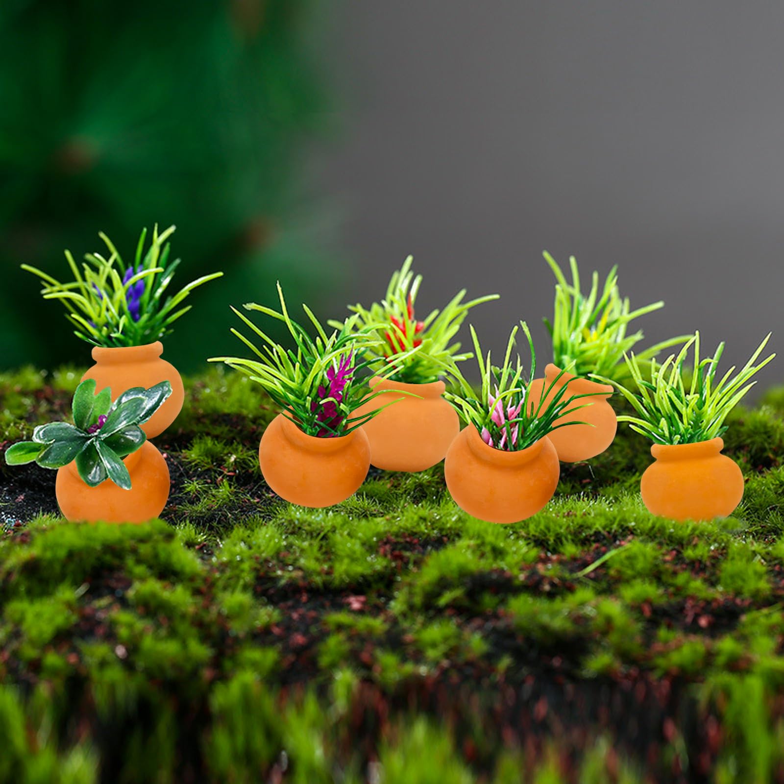 ONEST red clay pot pairings brighten tiny arrangements with faux flowers and dirt accents