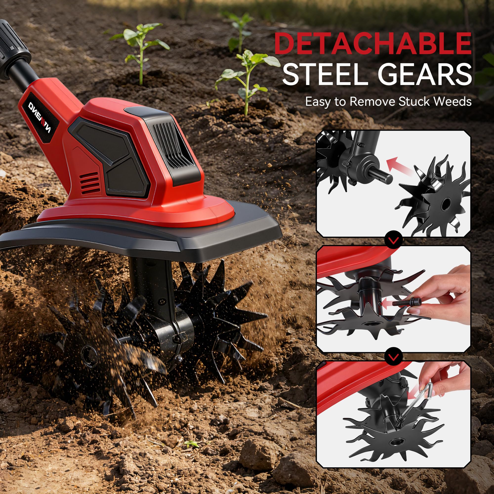 ONEVAN detachable gears simplify cleaning after tilling.