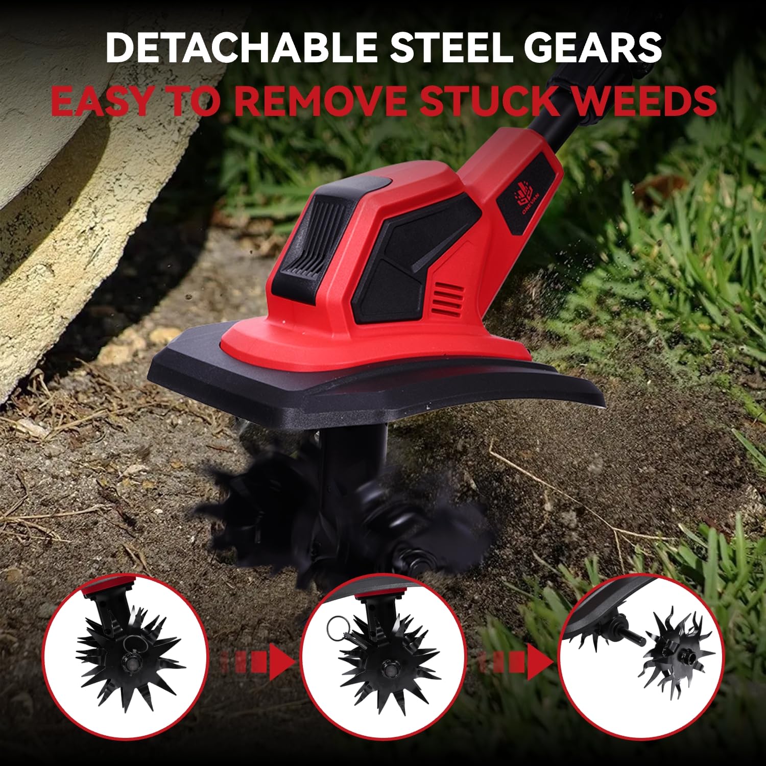 ONEVAN 6.7in tiling depth ensures thorough soil loosening.