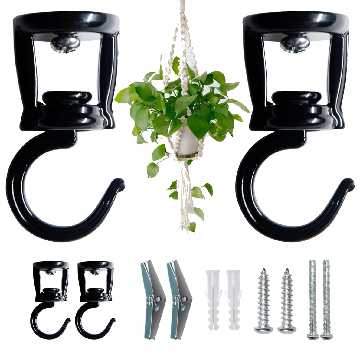 ONIKK ceiling hook with 360-degree rotation for flexible hanging arrangements.