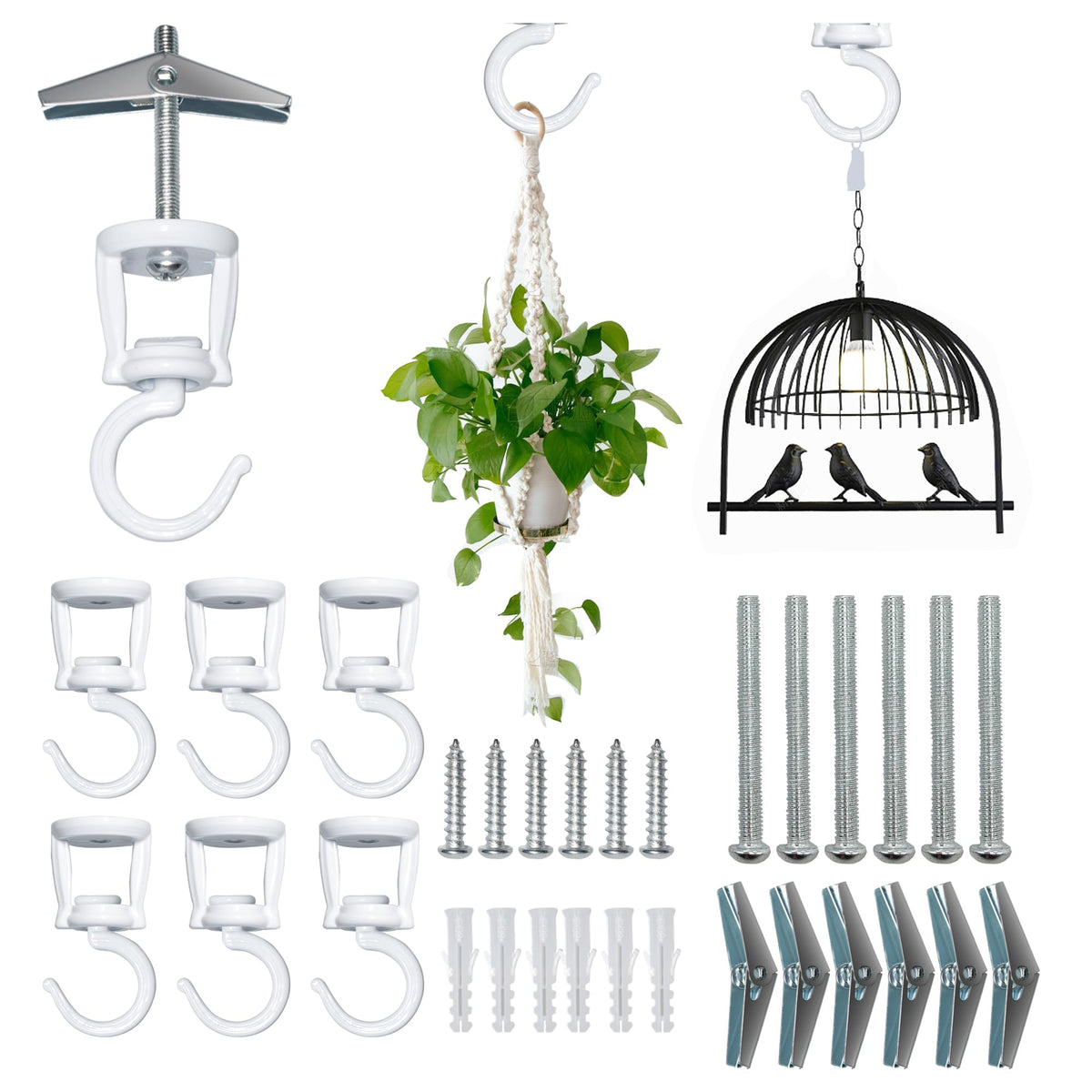 ONIKK ceiling hooks 6-pack white for secure indoor and outdoor hanging