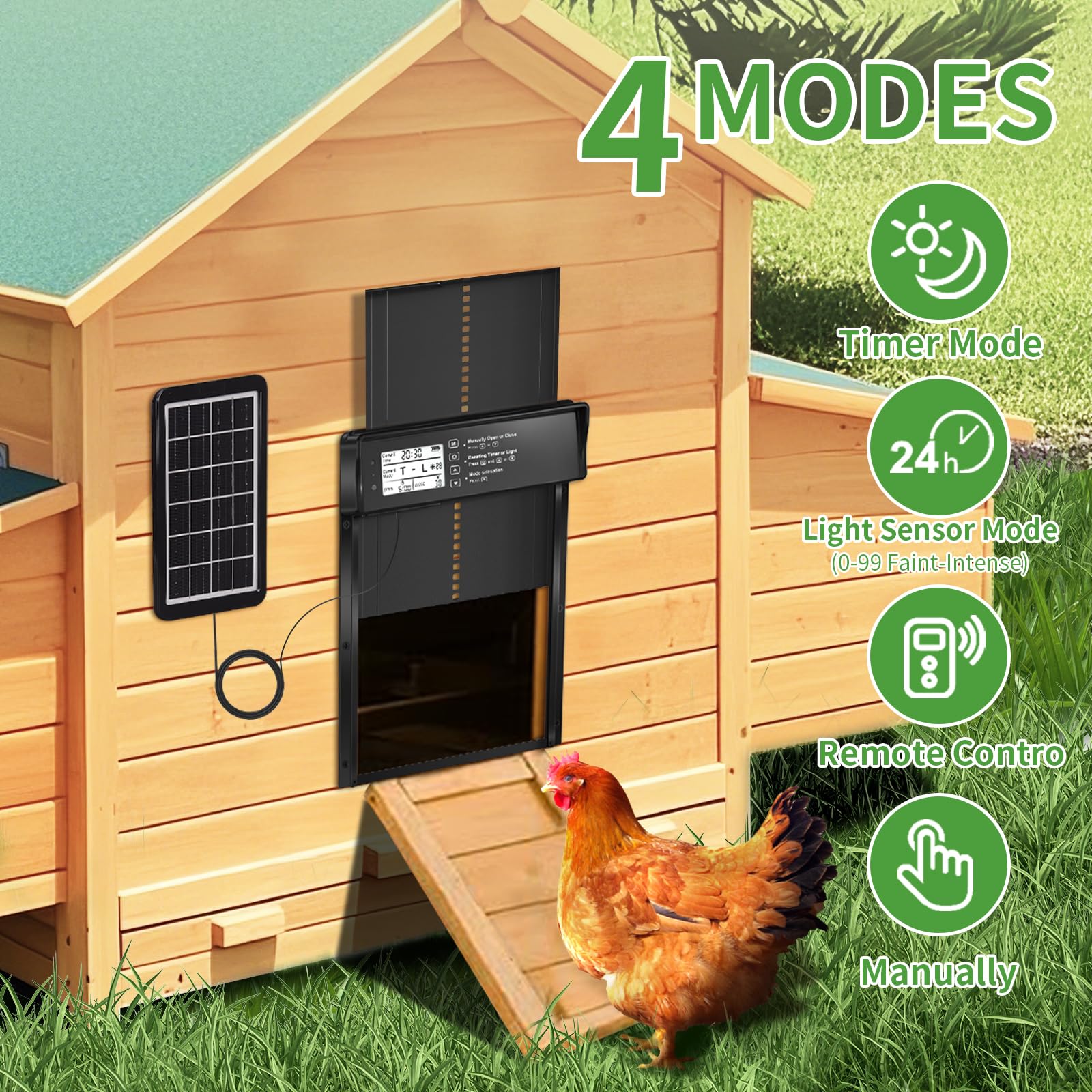 ONKO anti-pinch sensor coop door protects chickens during closing.