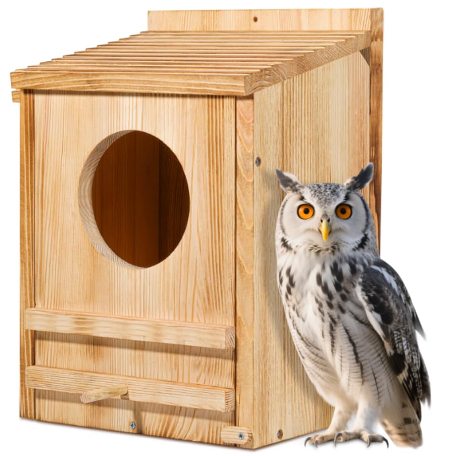ONKO Barn Owl House exterior in garden, durable outdoor nesting habitat.