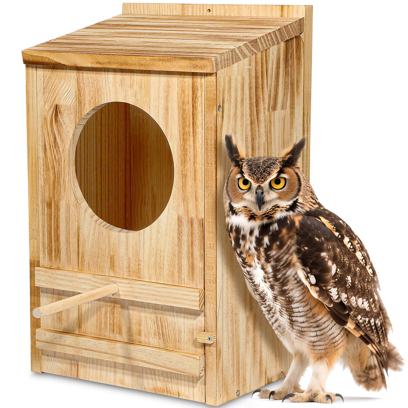 ONKO large great horned owl house for outdoor nesting and protection.