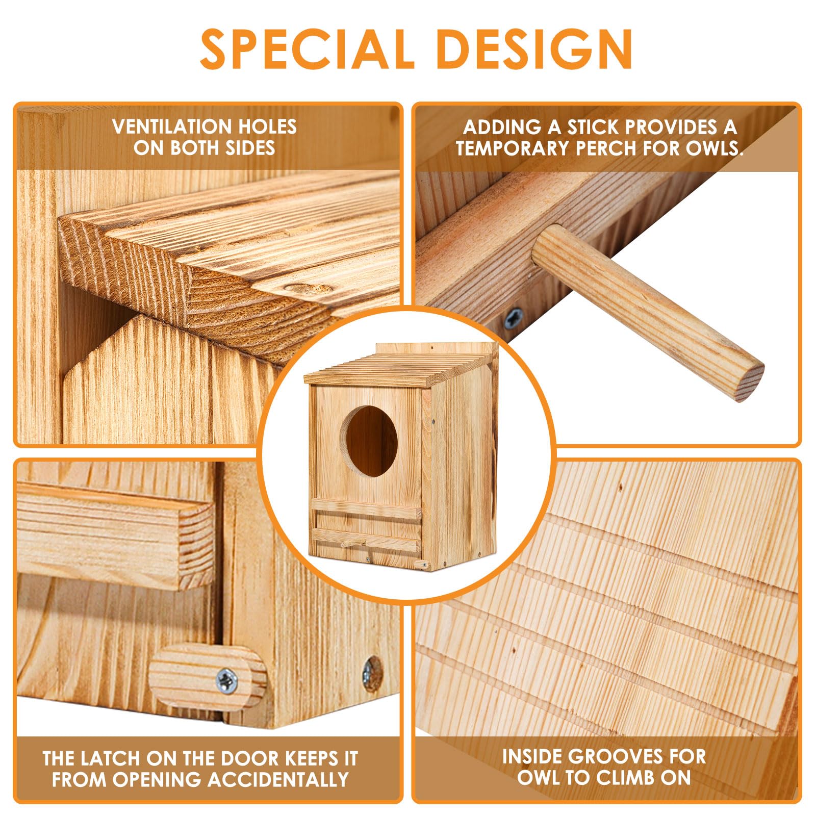 ONKO Outdoor Owl House in courtyard blends with natural setting.