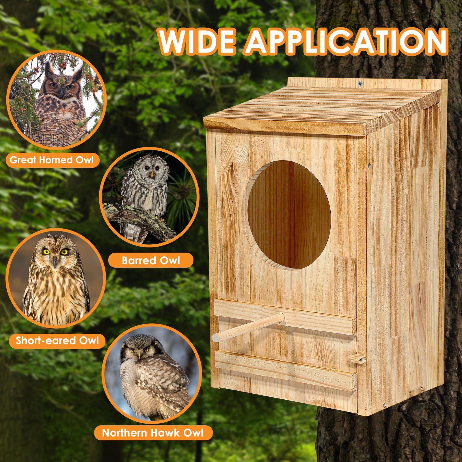 ONKO owl nesting box wooden nest with ample interior space.
