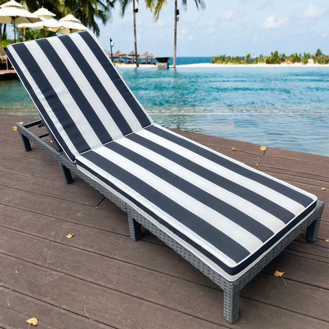 Only Choice patio chaise cushion on furniture with stripe design in setting.