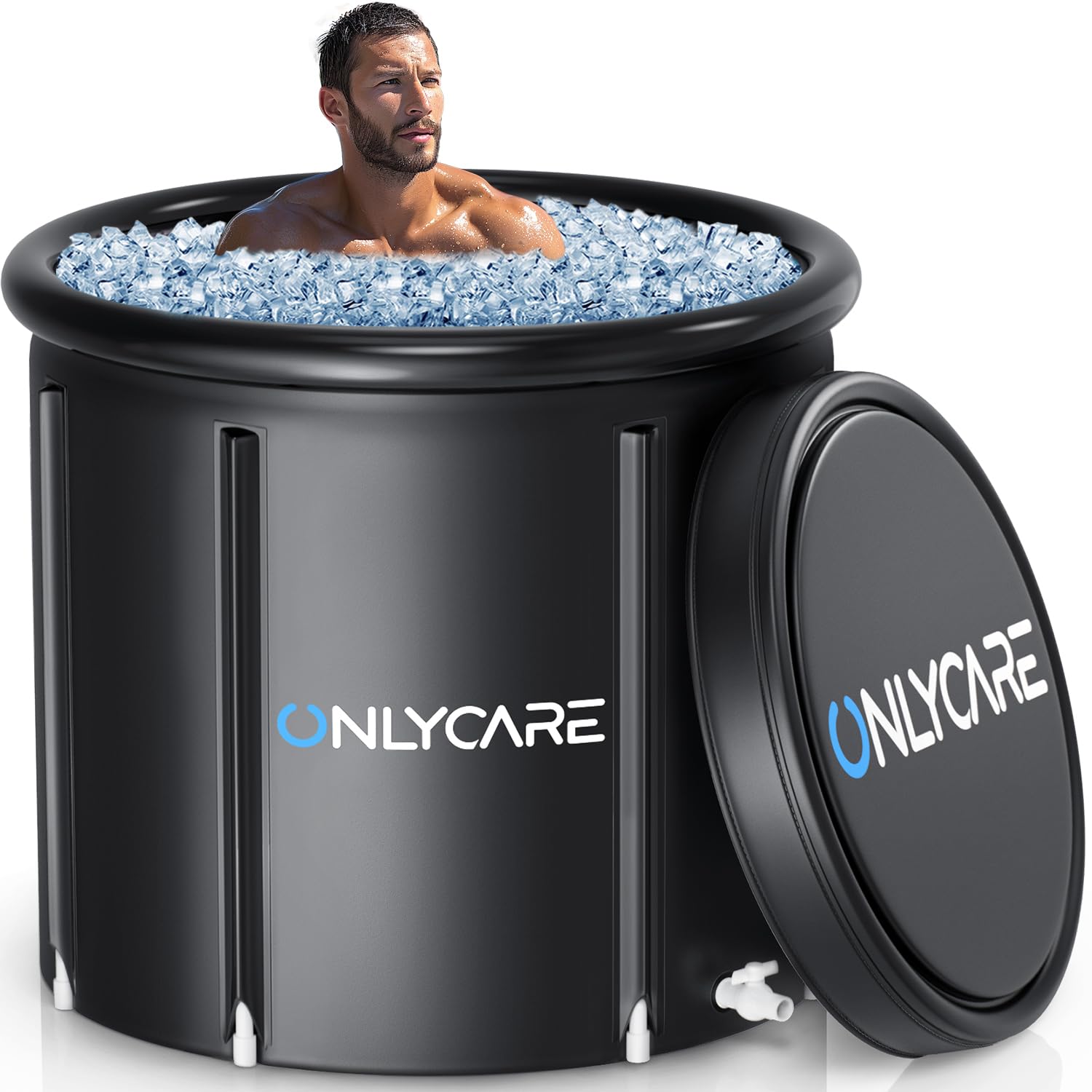 ONLYCARE Upgrade XXL ice bath tub with cover preserving cold temperature for longer sessions.
