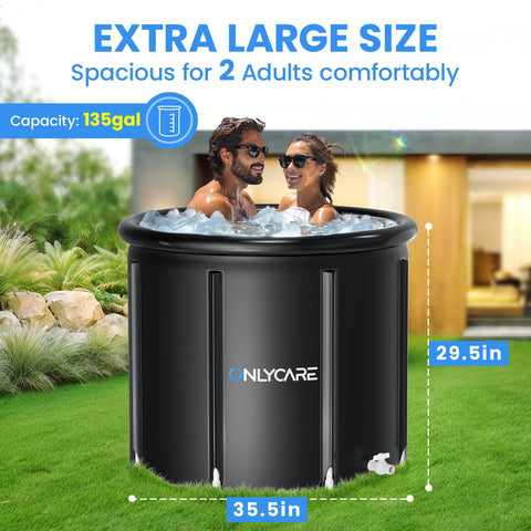 Two adults enjoying a spacious cold plunge in the ONLYCARE tub.