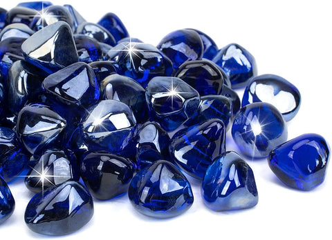 Onlyfire cobalt blue fire glass diamonds close-up sparkle under sun and firelight