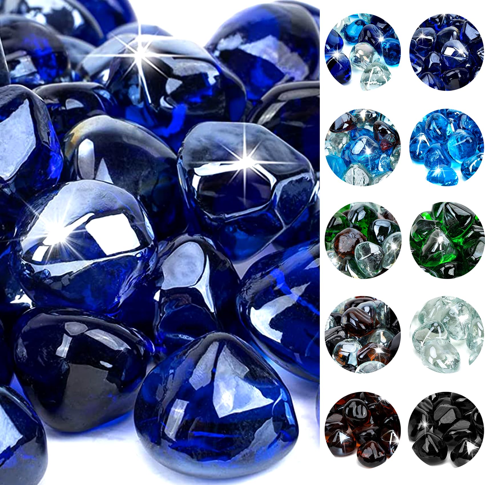 Onlyfire cobalt blue fire glass diamonds in front-view for a premium gas fire pit aesthetic