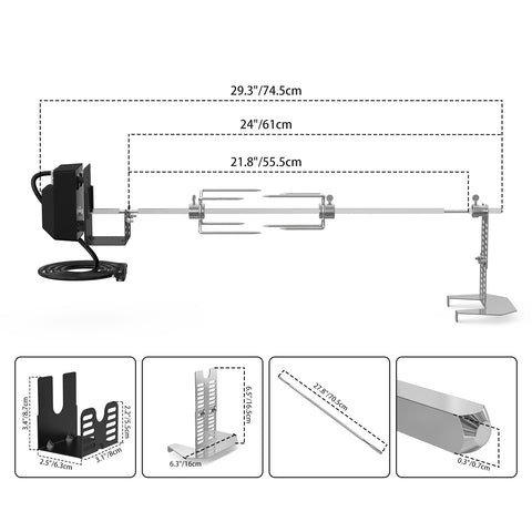 Onlyfire 28-inch square spit rod for even meat rotation on grills.