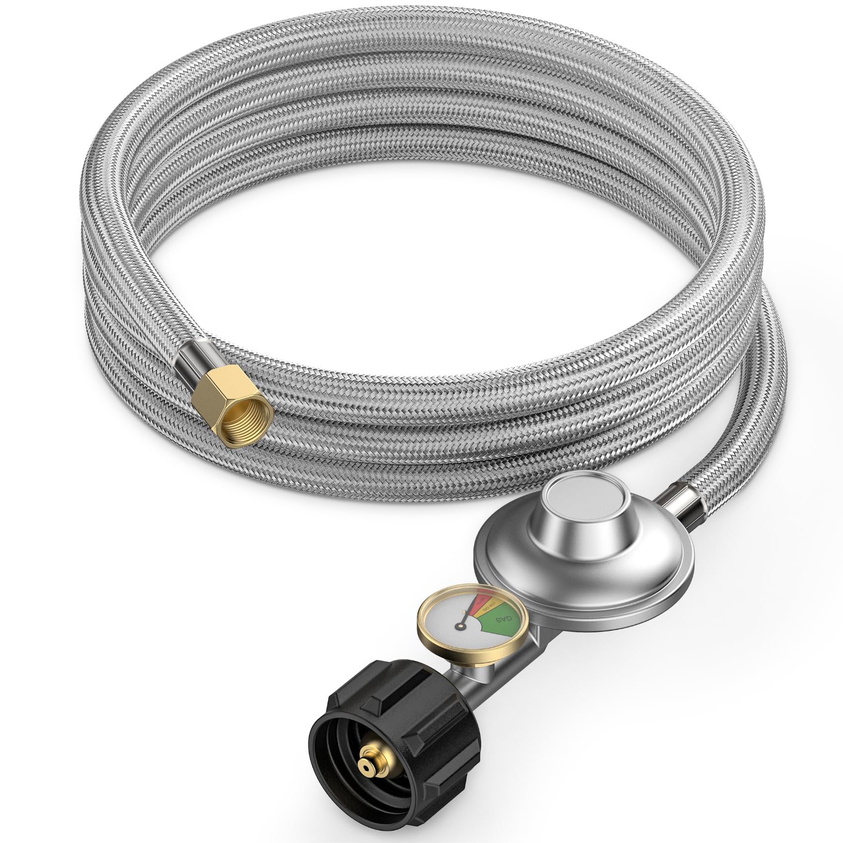 Onlyfire 5 ft propane regulator hose with gauge for secure grill connections.