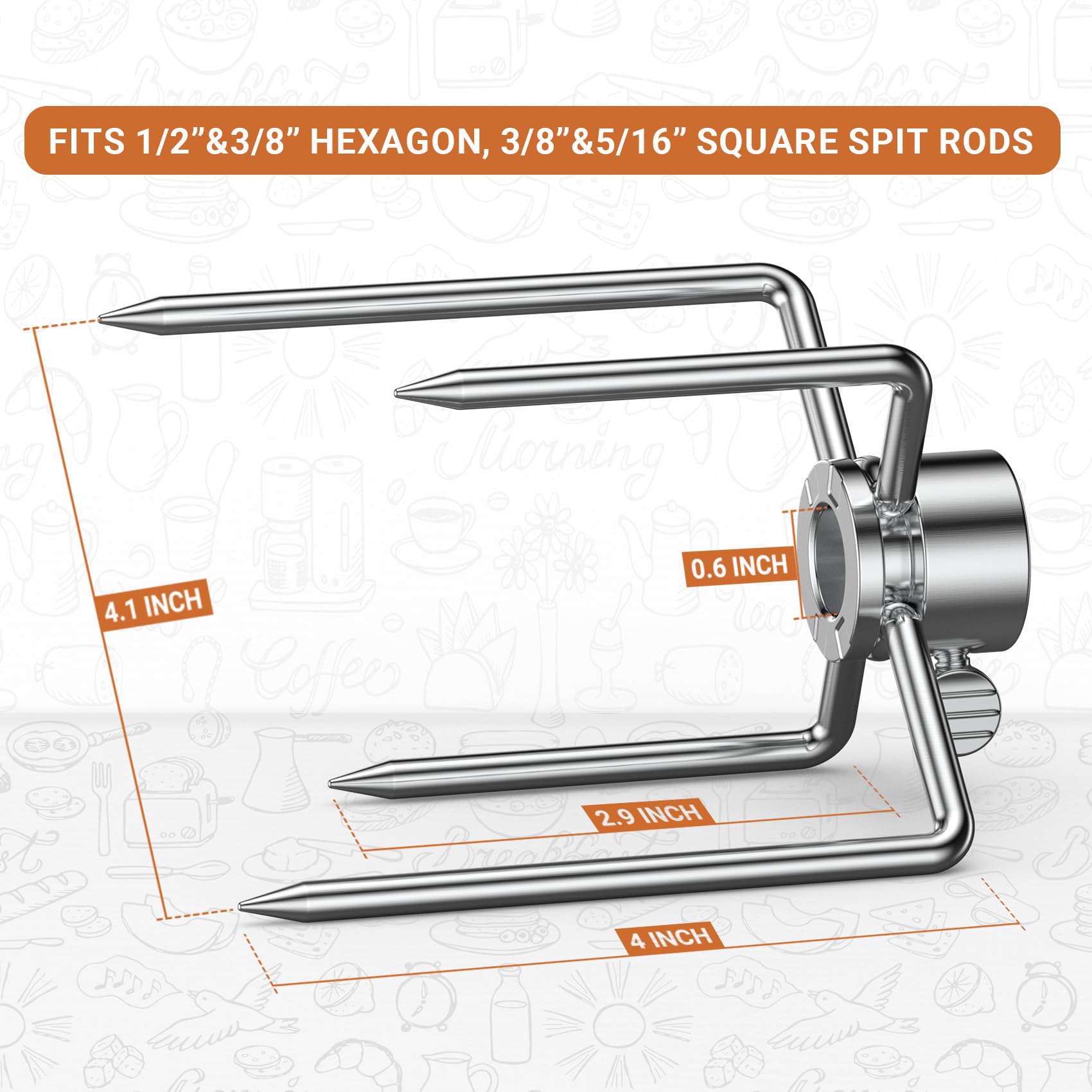Onlyfire 6003 fits 0.47-inch hexagon rods for stable roasting