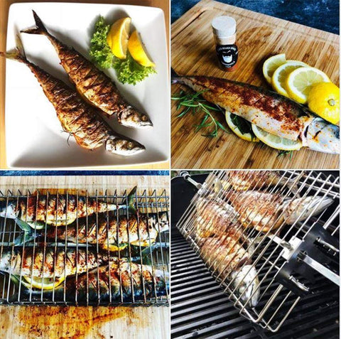 Onlyfire 6042 chrome rotisserie basket multifunction use image suggests fish burgers vegetables