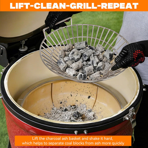 Onlyfire upgraded ash basket dimensions are 14.37-inch diameter and 6.88-inch height for compatibility.