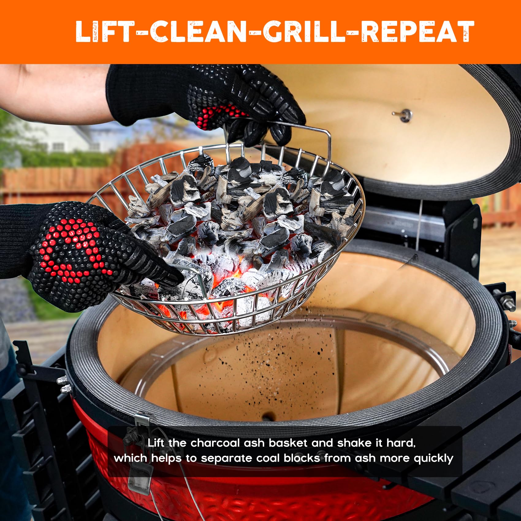 Onlyfire ash basket shake-to-clean aids quick cleanup.