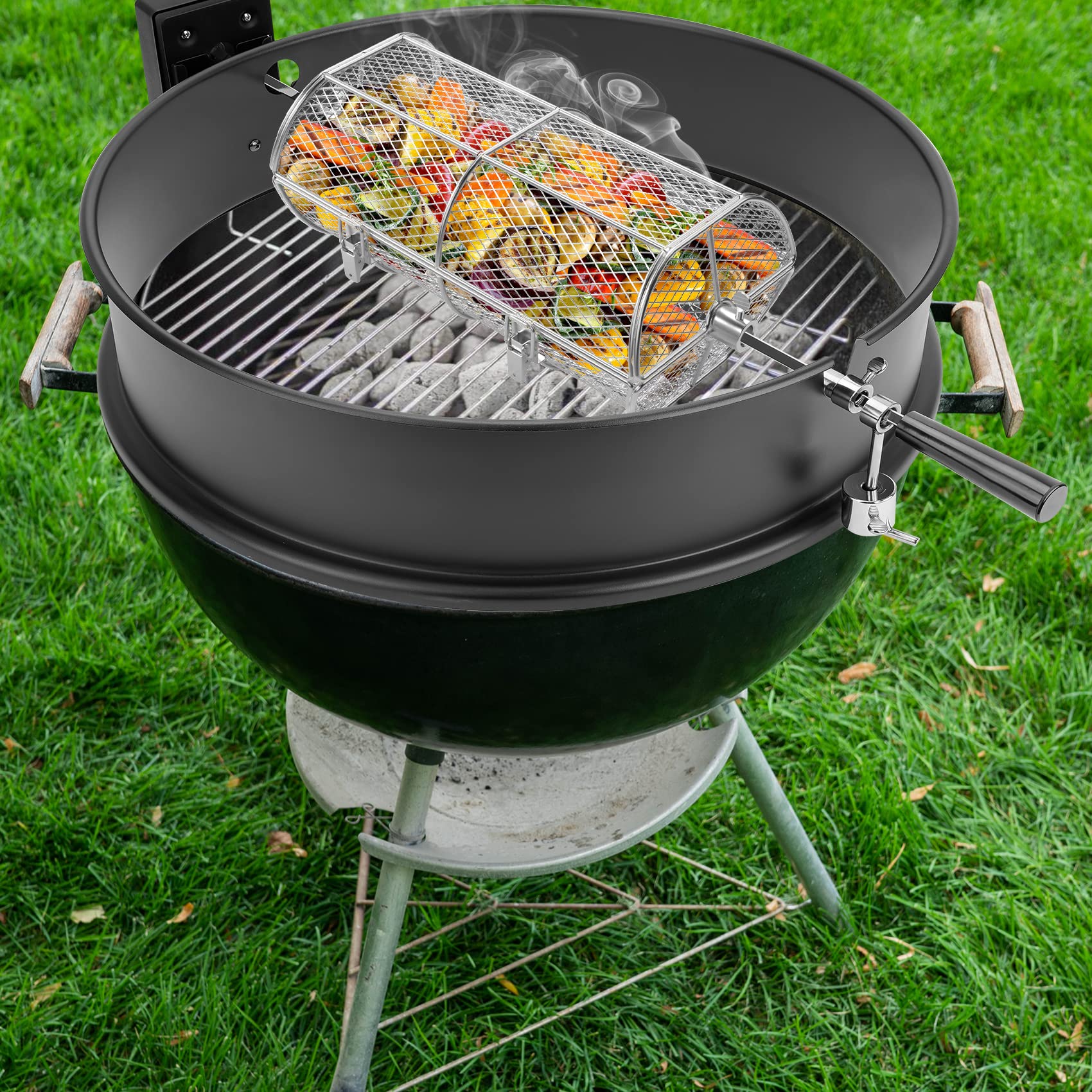 Onlyfire basket handles seafood and wings for versatile grill prep.