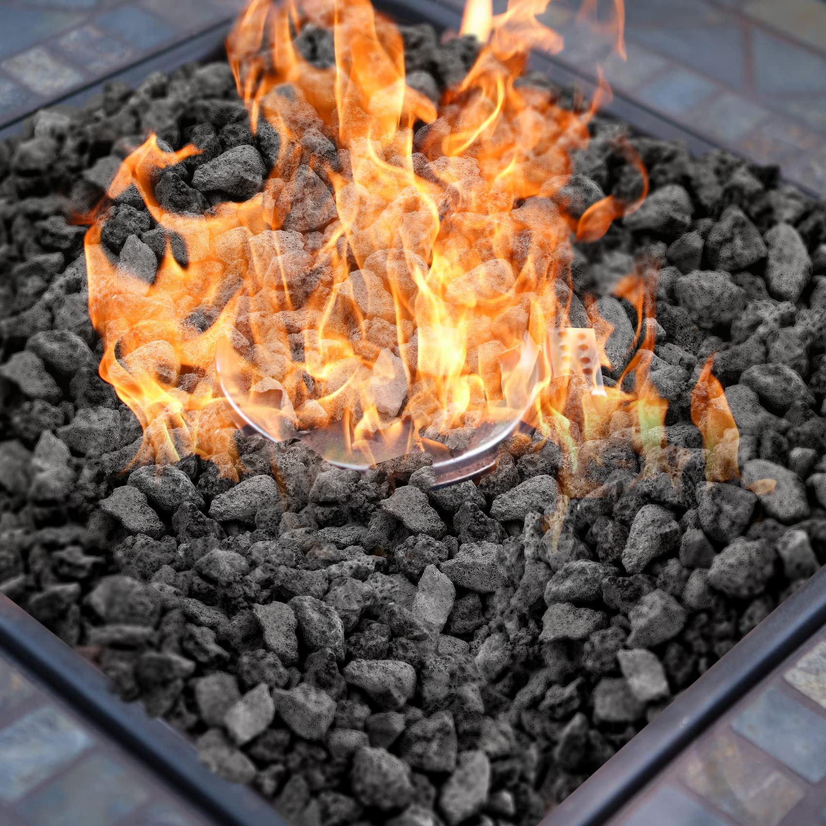 Onlyfire black lava rock showcases a porous surface for even flame dispersion.