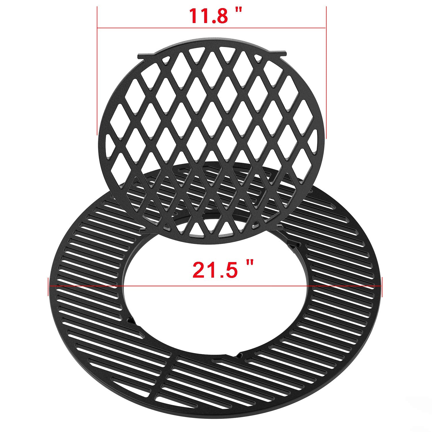 Onlyfire inner sear grate 11.8-inch with raised handles enables easy charcoal access.