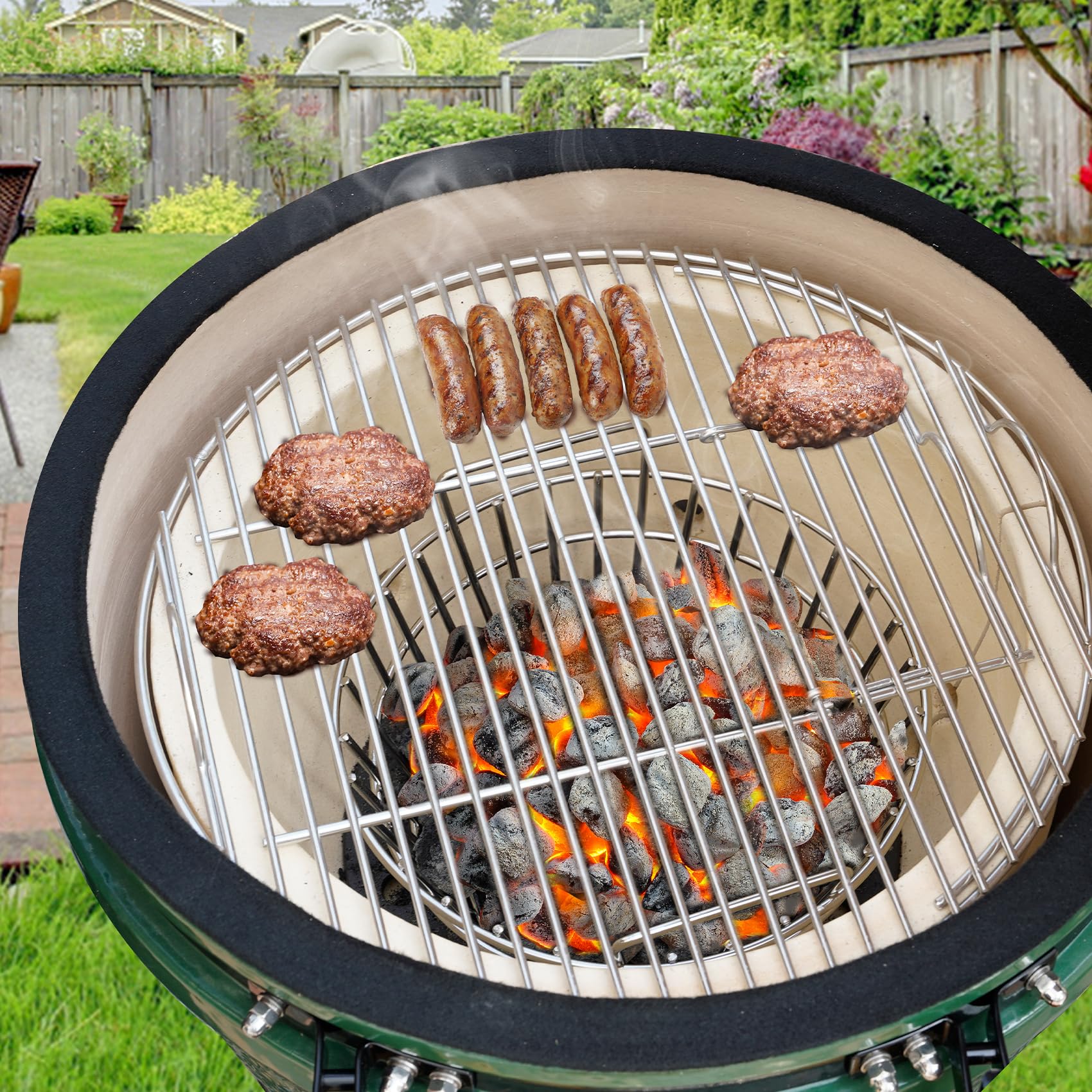 Onlyfire compatibility image shows fits with Minimax, Big Green Egg, and Akorn Jr