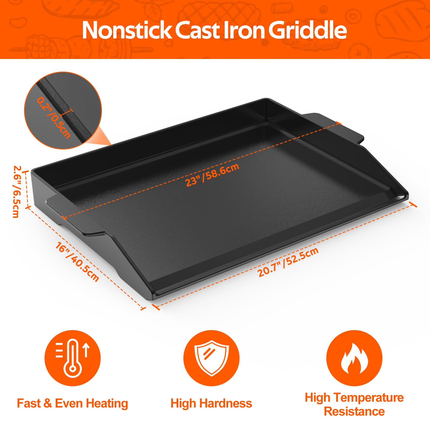 Onlyfire Chef griddle with extra-high sidewalls prevents spills and flare-ups.