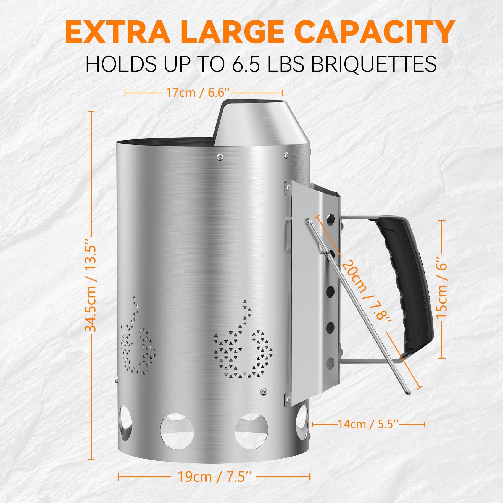 Onlyfire chimney starter with reinforced heat deflector keeps forearm cool