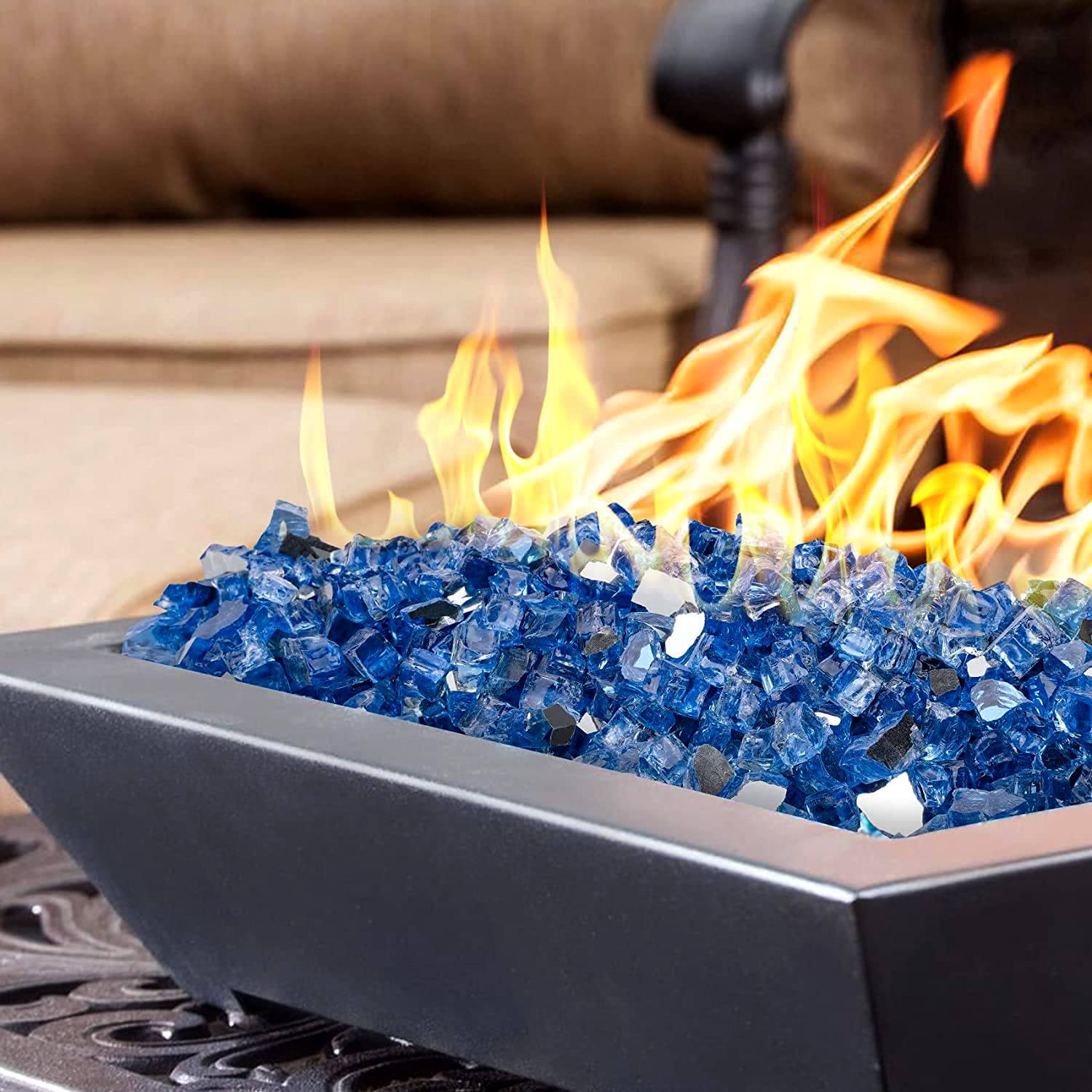 Onlyfire fire pit glass covers pipes for a clean look.