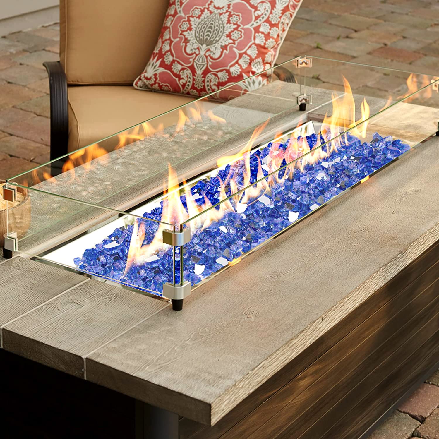 Onlyfire cobalt blue glass brings pool or pond area a refined glow