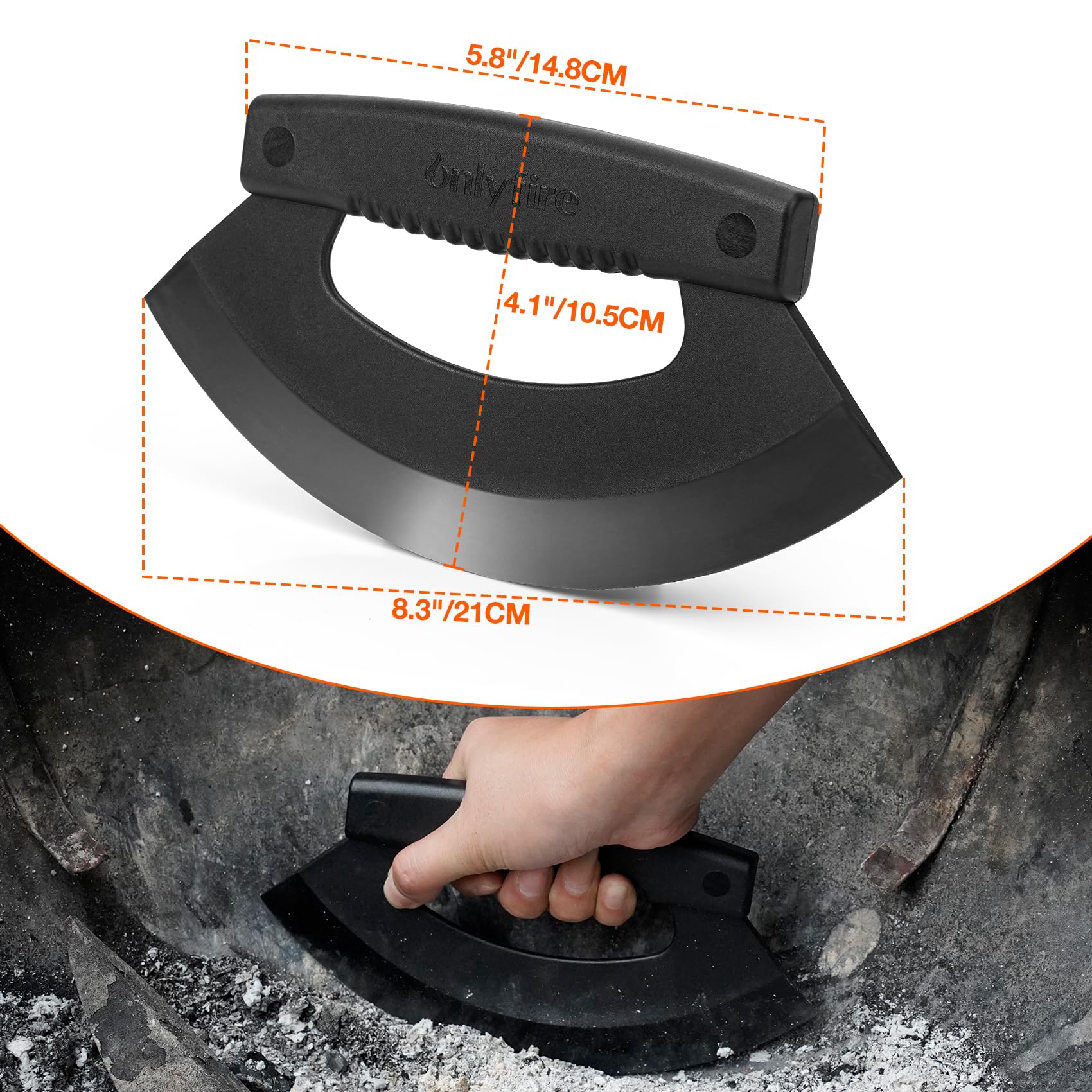 Onlyfire grill cleaner blade with rounded edges eases cleaning across curved surfaces.
