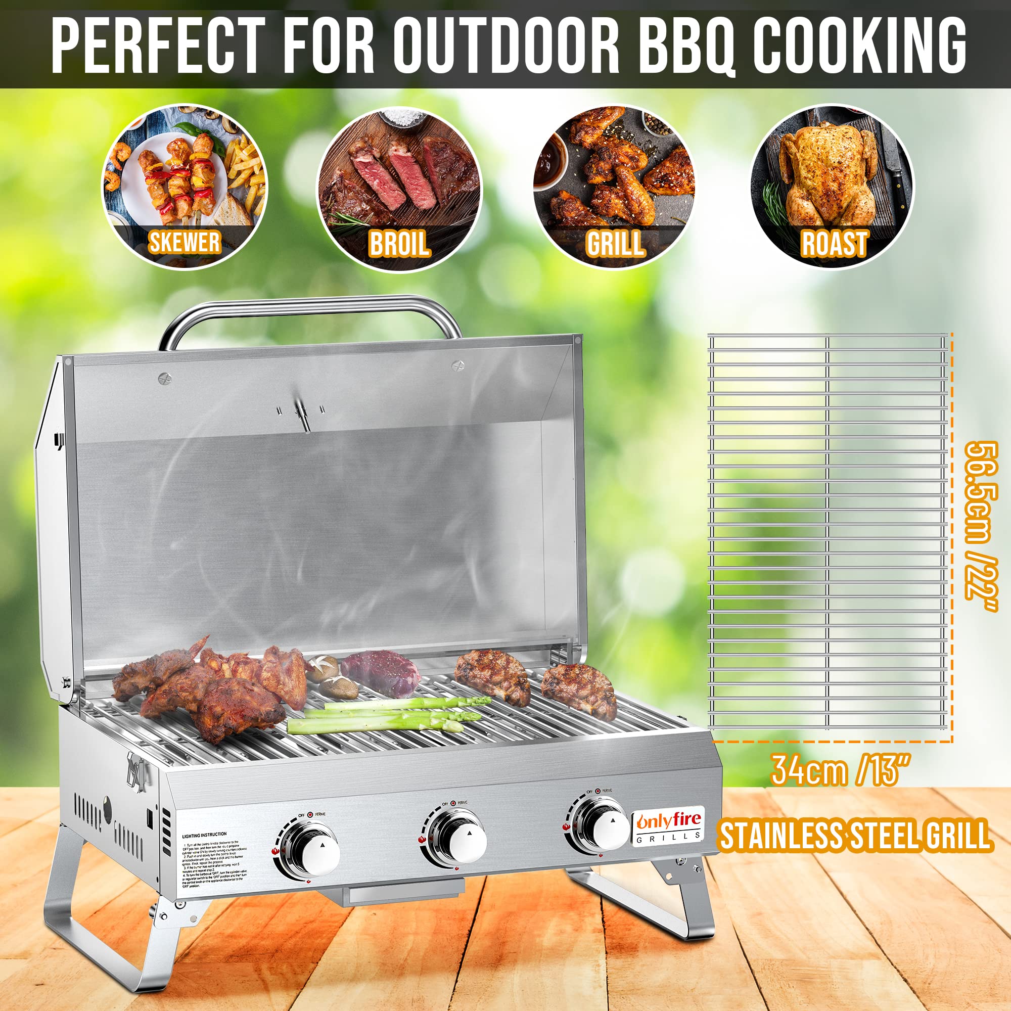 Onlyfire locking cover and carry handle enable secure transport.