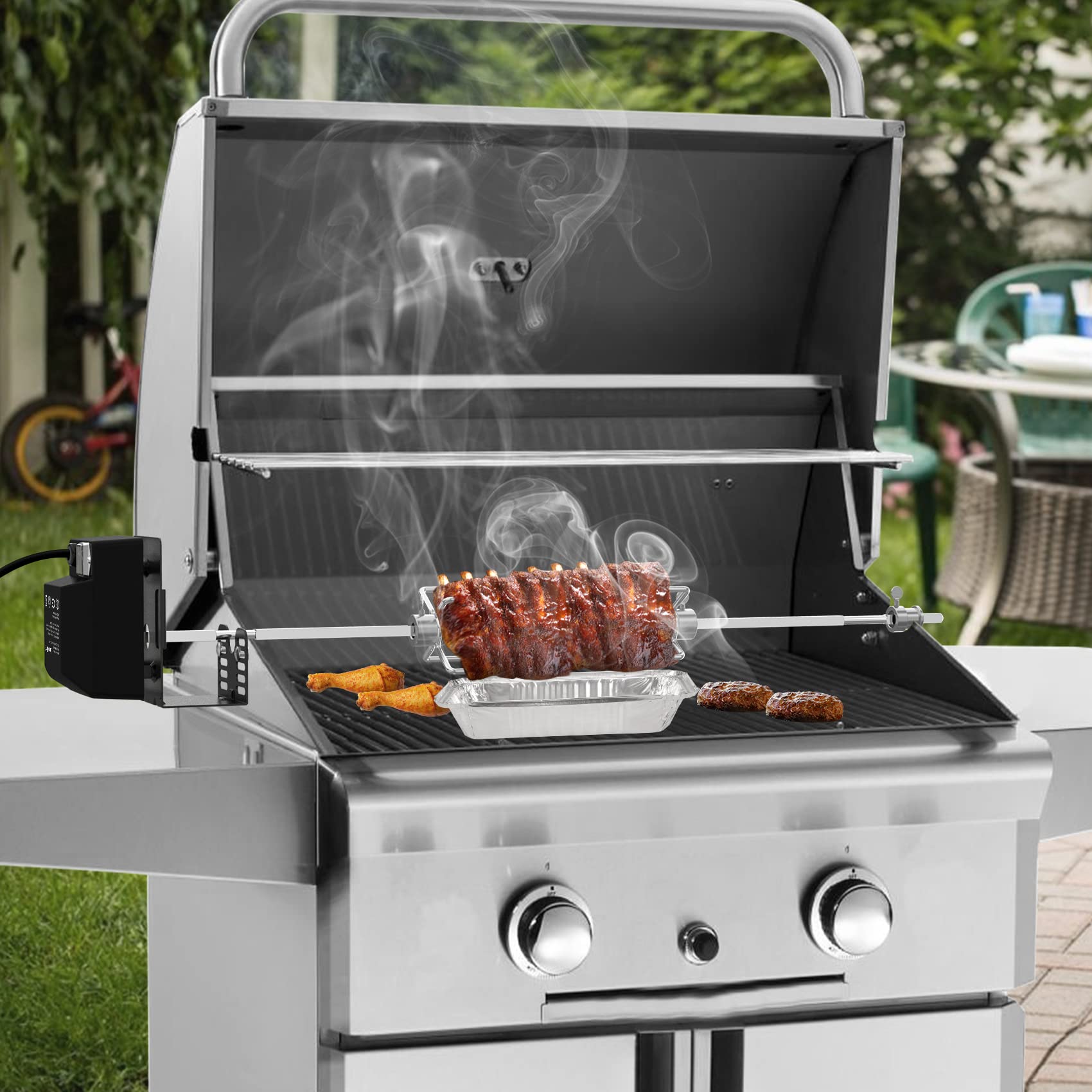 Onlyfire motor bracket installation demonstrates quick rotisserie mounting.