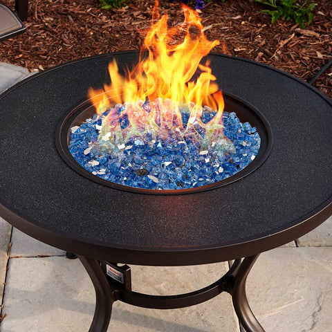 Onlyfire Pacific Blue fire glass hides unattractive gas lines.