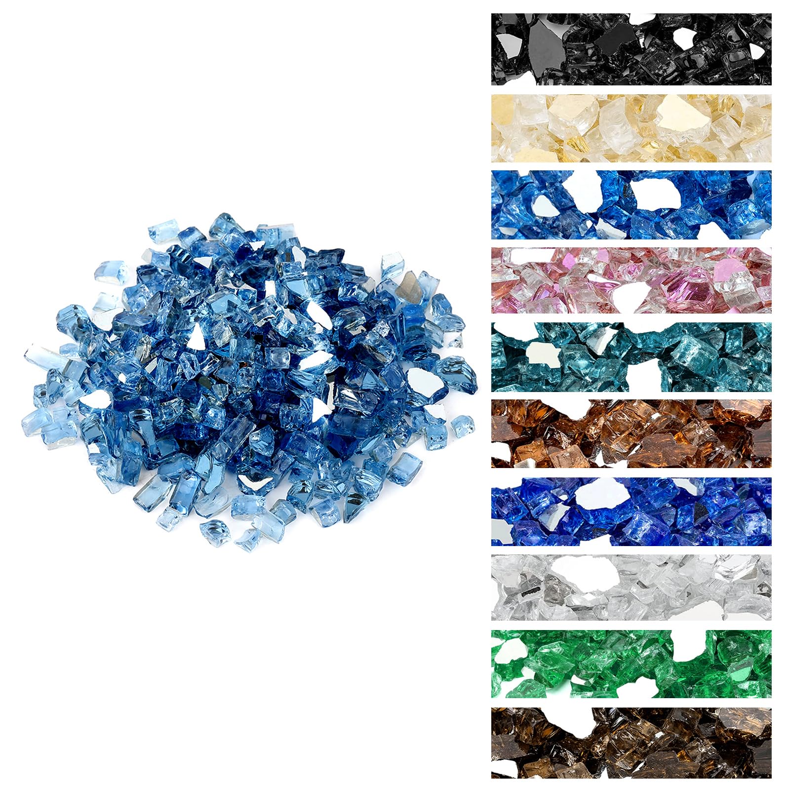 Onlyfire Pacific Blue fire glass pit reflection enhances flame artistry.