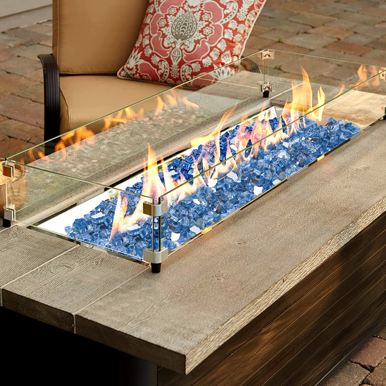 Onlyfire Pacific Blue fire glass coats planters for a modern look.