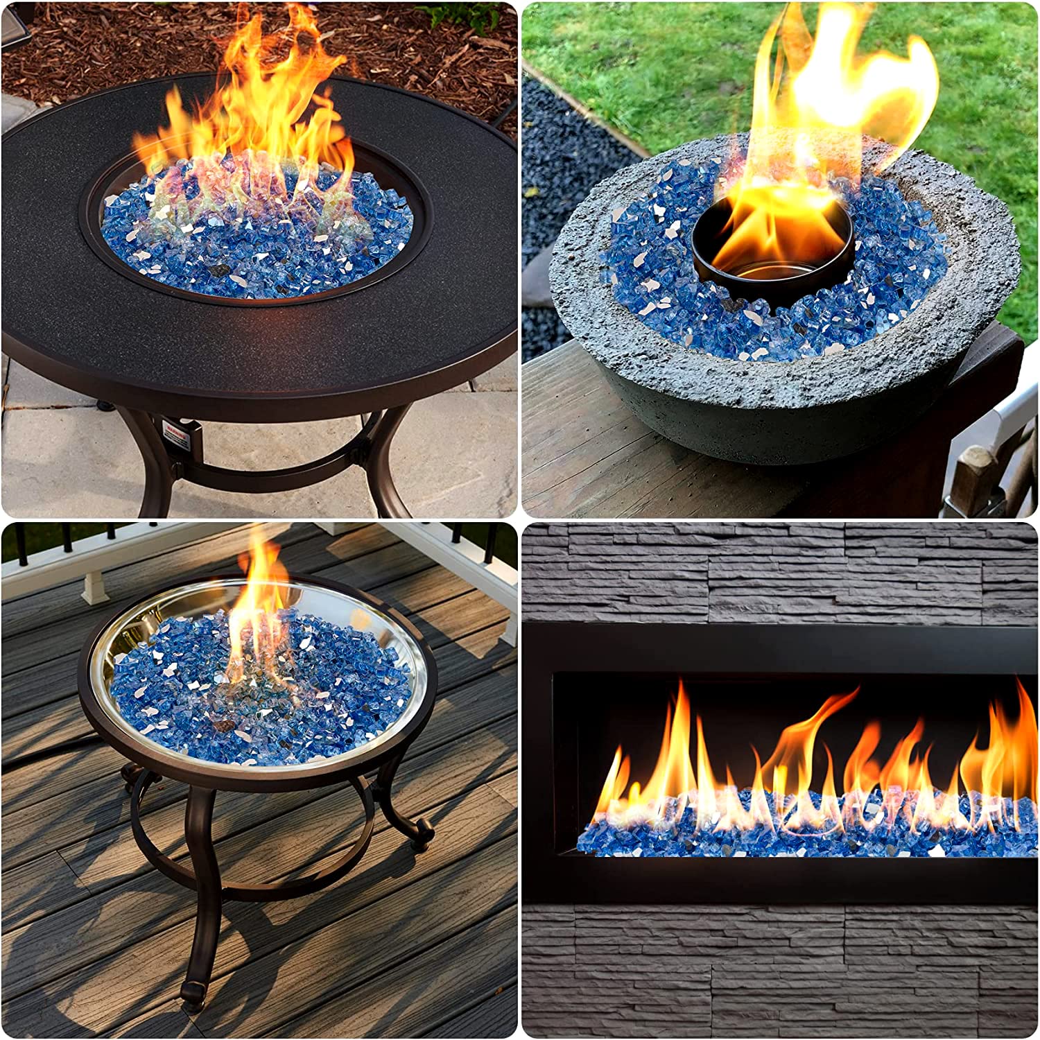 Onlyfire Pacific Blue fire glass elevates garden and pool area aesthetics.